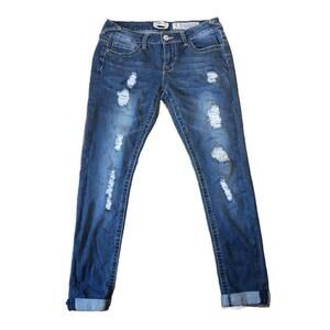 Indigo Rein Size 9 Distressed Dark Wash Skinny Jeans